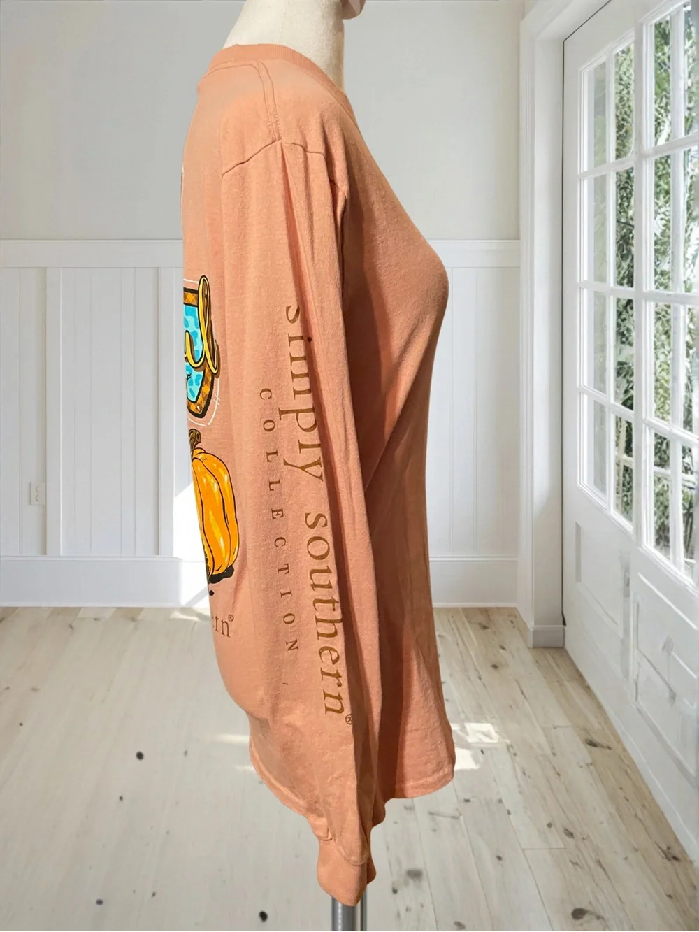 SIMPLY SOUTHERN Women’s Small Long Sleeve T-Shirt Thankful Pumpkin Fall Peach - Picture 7 of 9